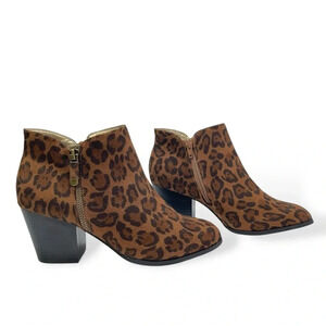 Style & Co. Marinaa Ankle Booties Women’s Size 8 Brown Leopard Zip-up Block Heel